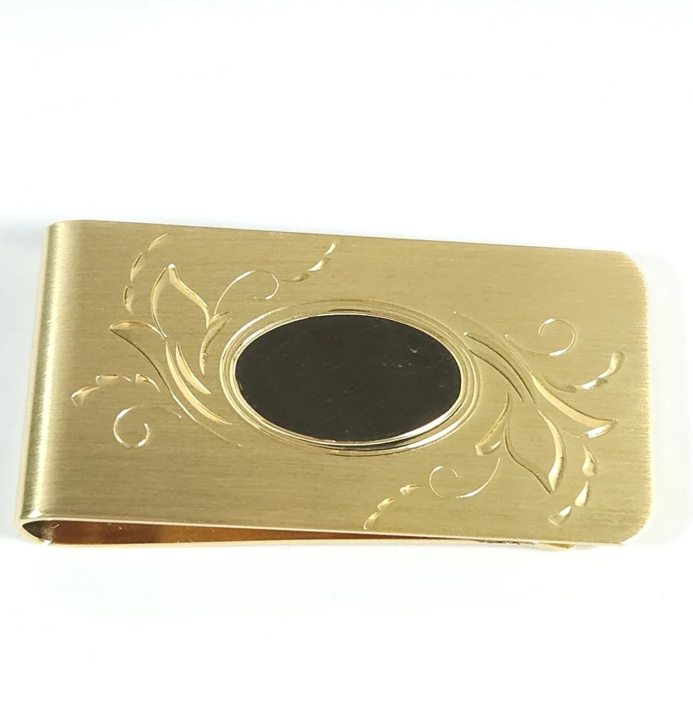 Vintage Hadley Gold Plated Floral Etched Money Clip Pierre Laurent Paris